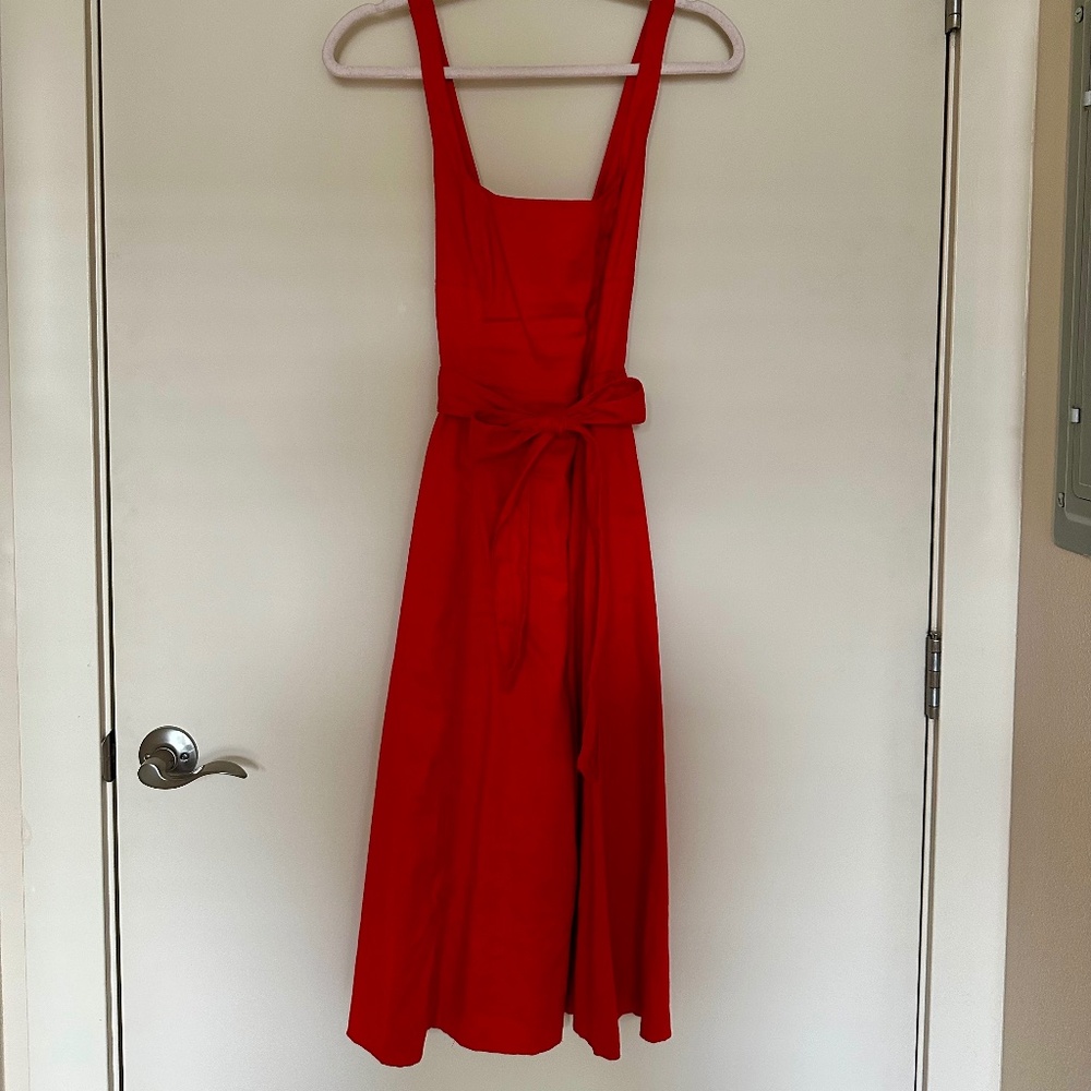 Red Linen Midi Dress | A-Line | Convertible | Pockets | Banana Republic